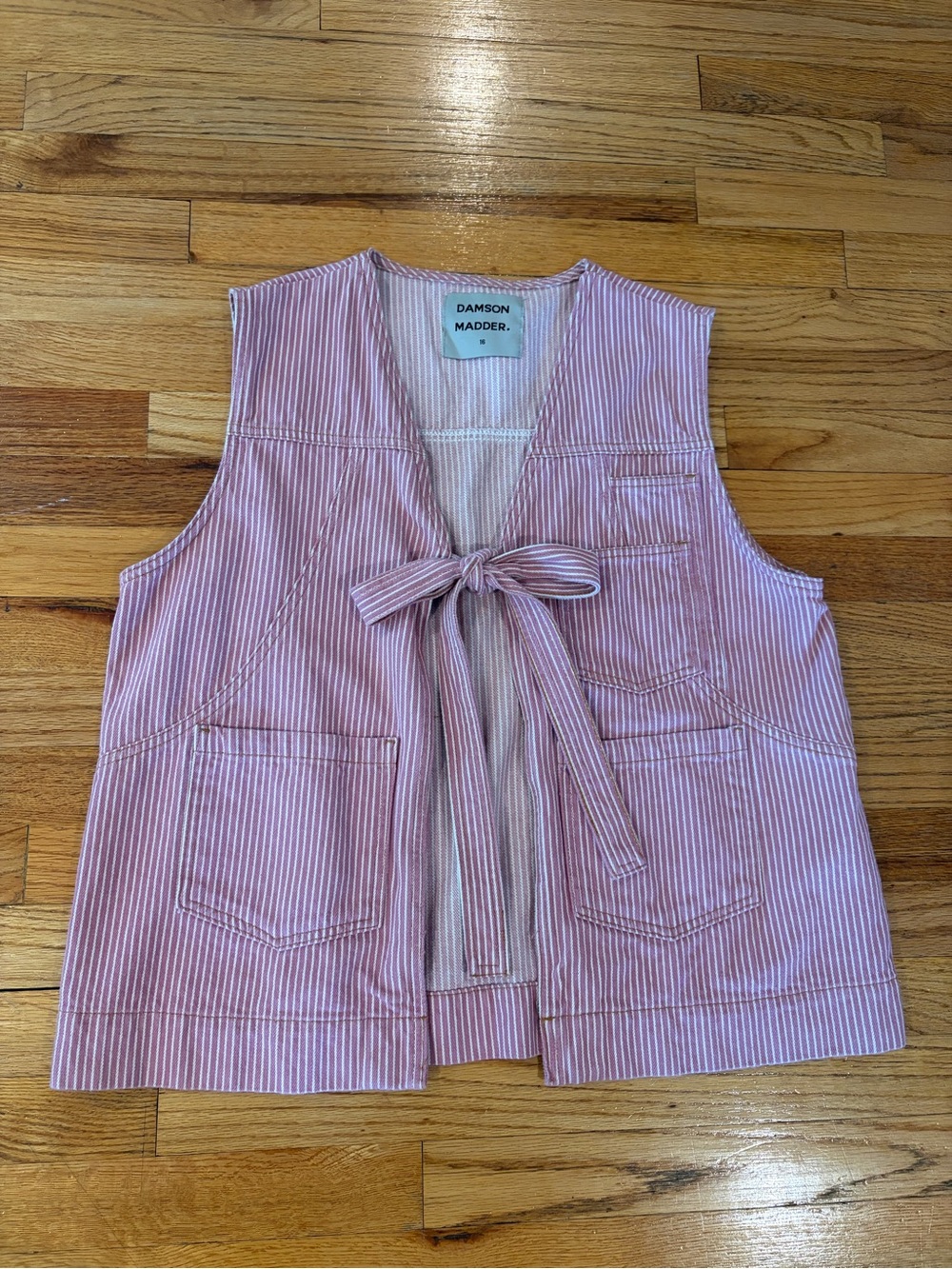 damson madder size 16 pink white striped vest